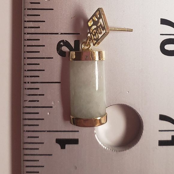 Genuine Jade Green Good Luck Earrings 18k - Picture 3 of 3